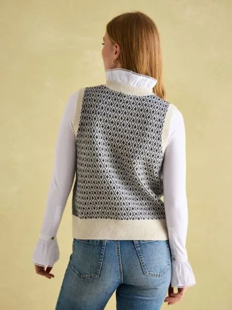 Jumpers and Knitwear Women Joules CreamNavy Patterned Knitted Vest