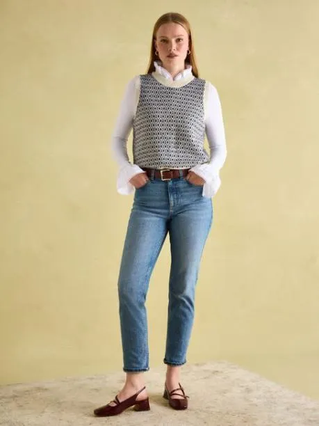 Jumpers and Knitwear Women Joules CreamNavy Patterned Knitted Vest