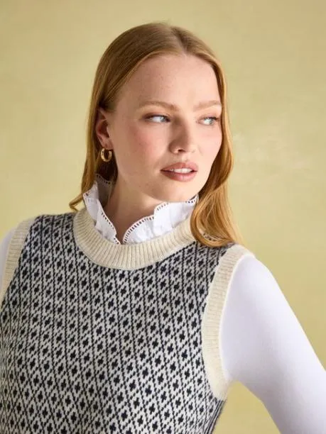 Jumpers and Knitwear Women Joules CreamNavy Patterned Knitted Vest