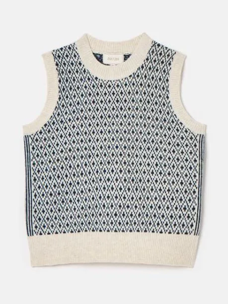 Jumpers and Knitwear Women Joules CreamNavy Patterned Knitted Vest