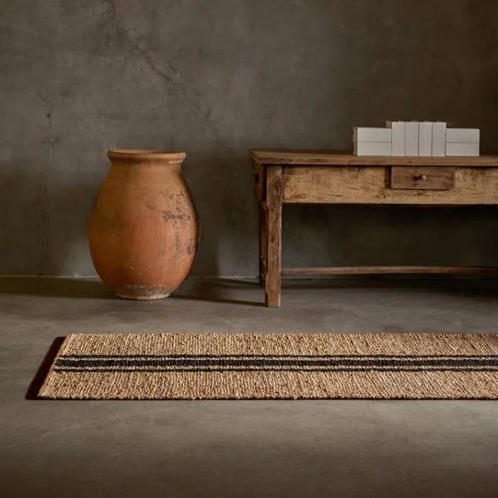 Jute Collection House James Perse Triple Stripe Jute Runner 35Ft X 9Ft Naturalcharcoal Stripe