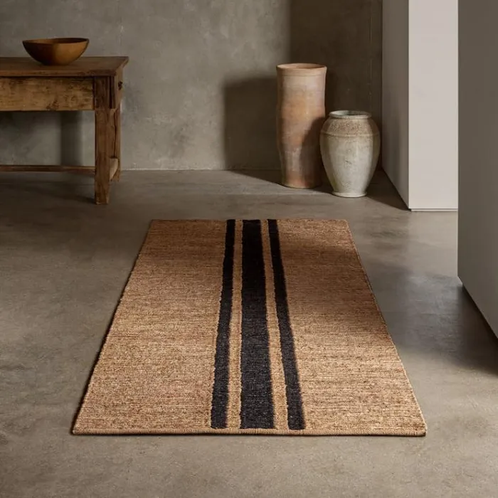 Jute Collection House James Perse Triple Stripe Jute Runner 35Ft X 9Ft Naturalcharcoal Stripe
