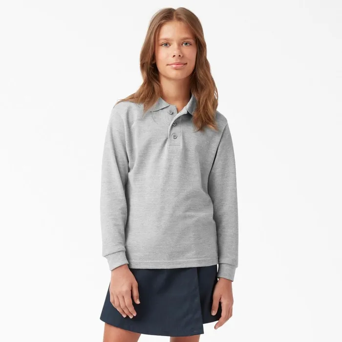 Kids039 Piqu Long Sleeve Polo 420 Heather Gray Heather Gray hg Kids Dickies Shirts