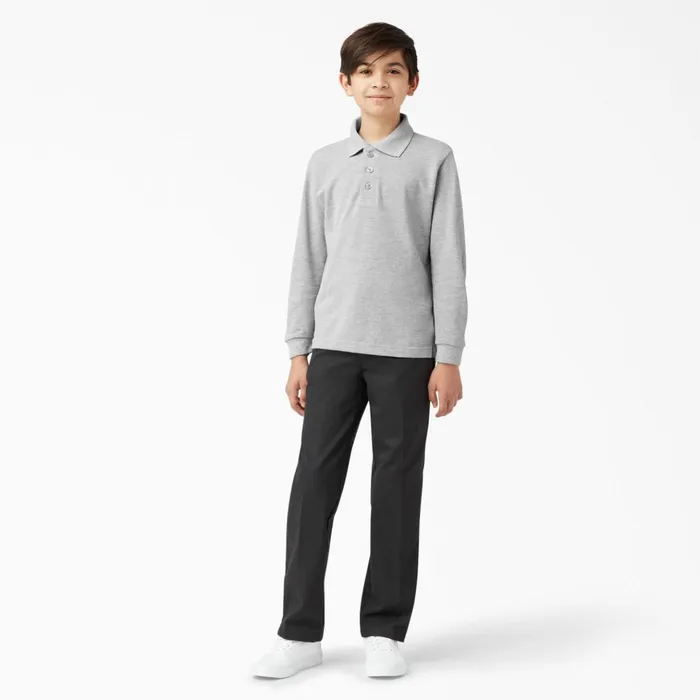 Kids039 Piqu Long Sleeve Polo 420 Heather Gray Heather Gray hg Kids Dickies Shirts