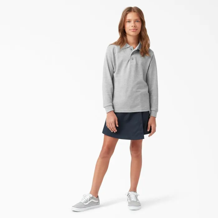 Kids039 Piqu Long Sleeve Polo 420 Heather Gray Heather Gray hg Kids Dickies Shirts
