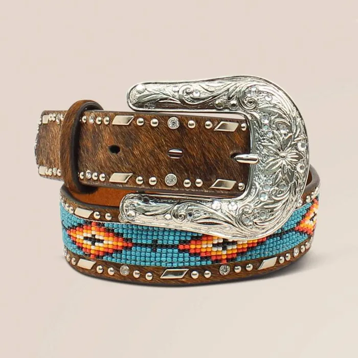 Kids Belts Ariat Southwest Beaded HairOn Belt Brown