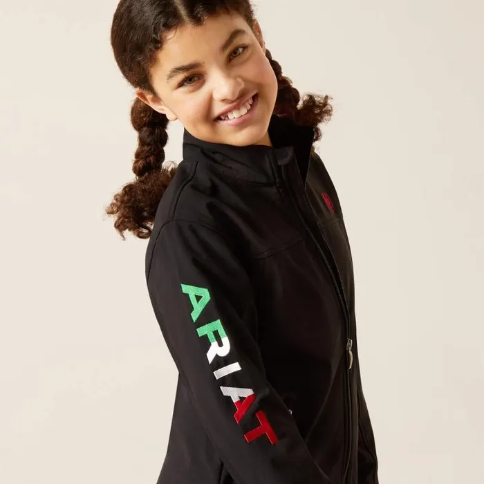 Kids Jackets and Vests Ariat New Team Softshell Brand Jacket Mex Black Kids Jackets and Vests Ariat New Team Softshell Brand Jacket Mex Black