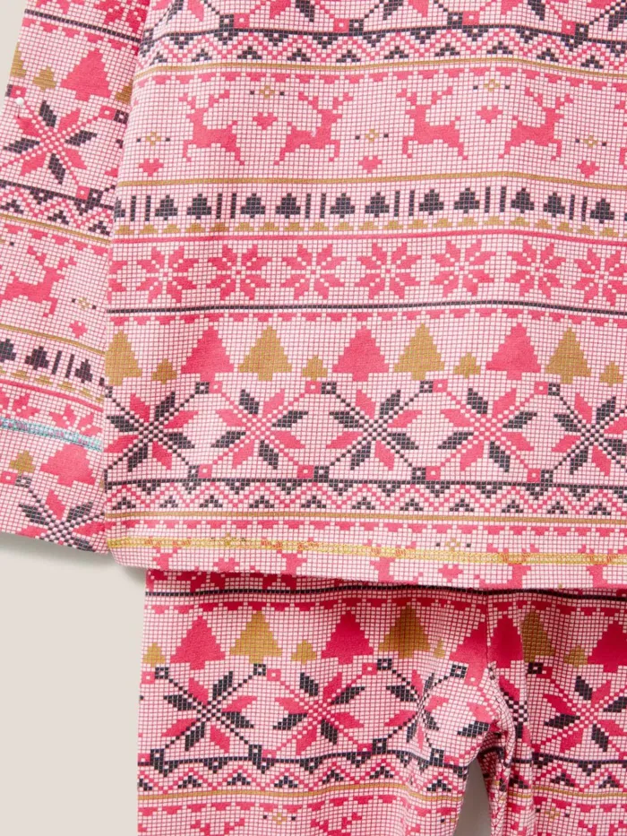 Kids White Stuff Pyjamas Fairisle Printed PJ Set Pink Print Kids White Stuff Pyjamas Fairisle Printed PJ Set Pink Print