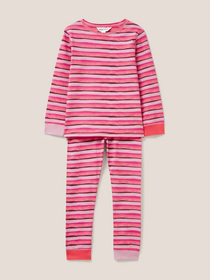 Kids White Stuff Pyjamas Stripe Printed PJ Set Pink Print