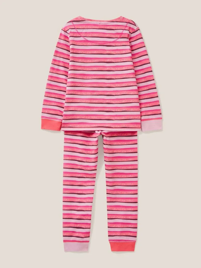 Kids White Stuff Pyjamas Stripe Printed PJ Set Pink Print Kids White Stuff Pyjamas Stripe Printed PJ Set Pink Print