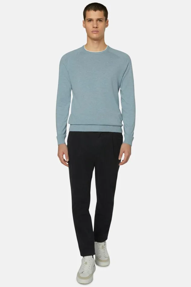 Knitwear Men Boggi Milano Sky Blue Crew Neck Jumper In Cotton Silk And Cashmere Light Blu Knitwear Men Boggi Milano Sky Blue Crew Neck Jumper In Cotton Silk And Cashmere Light Blu