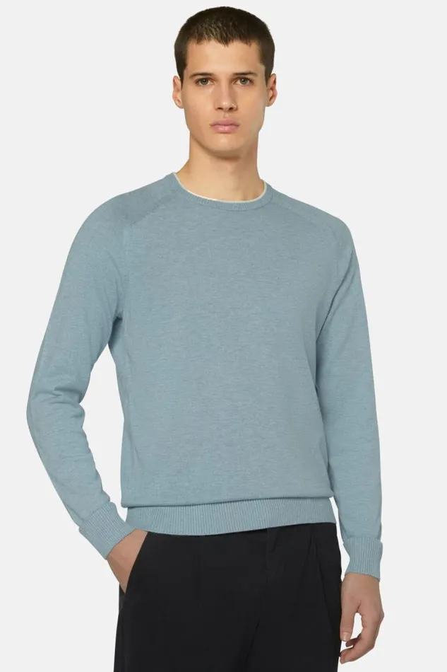 Knitwear Men Boggi Milano Sky Blue Crew Neck Jumper In Cotton Silk And Cashmere Light Blu Knitwear Men Boggi Milano Sky Blue Crew Neck Jumper In Cotton Silk And Cashmere Light Blu