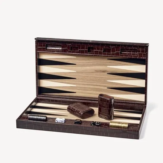 Large Backgammon Set Deep Shine Amazon Brown Croc Women Aspinal Of London Luxury Games