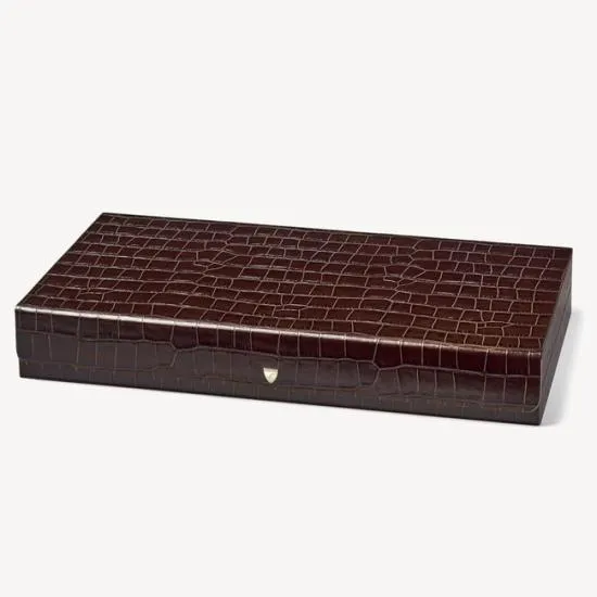 Large Backgammon Set Deep Shine Amazon Brown Croc Women Aspinal Of London Luxury Games