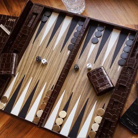 Large Backgammon Set Deep Shine Amazon Brown Croc Women Aspinal Of London Luxury Games