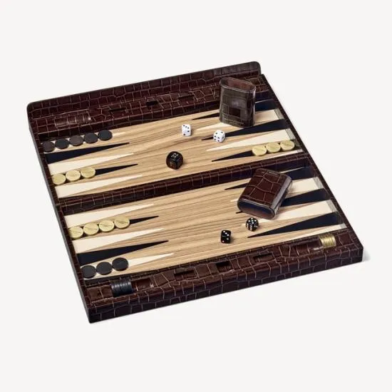 Large Backgammon Set Deep Shine Amazon Brown Croc Women Aspinal Of London Luxury Games