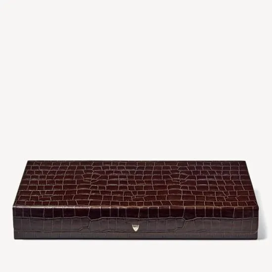 Large Backgammon Set Deep Shine Amazon Brown Croc Women Aspinal Of London Luxury Games