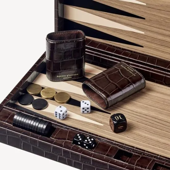 Large Backgammon Set Deep Shine Amazon Brown Croc Women Aspinal Of London Luxury Games