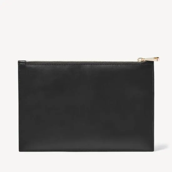 Large Essential Flat Pouch Black Chevron Raffia and Smooth Black Women Aspinal Of London Raffia