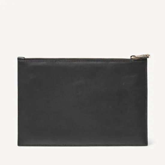 Large Essential Flat Pouch Black Woven Leather Women Aspinal Of London Woven Leather