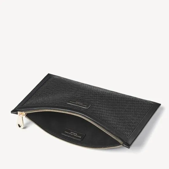 Large Essential Flat Pouch Black Woven Leather Women Aspinal Of London Woven Leather