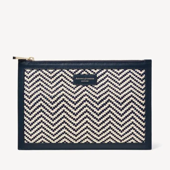 Large Essential Flat Pouch Navy and Ivory Chevron Woven Leather Women Aspinal Of London Woven Leather Large Essential Flat Pouch Navy and Ivory Chevron Woven Leather Women Aspinal Of London Woven Leather