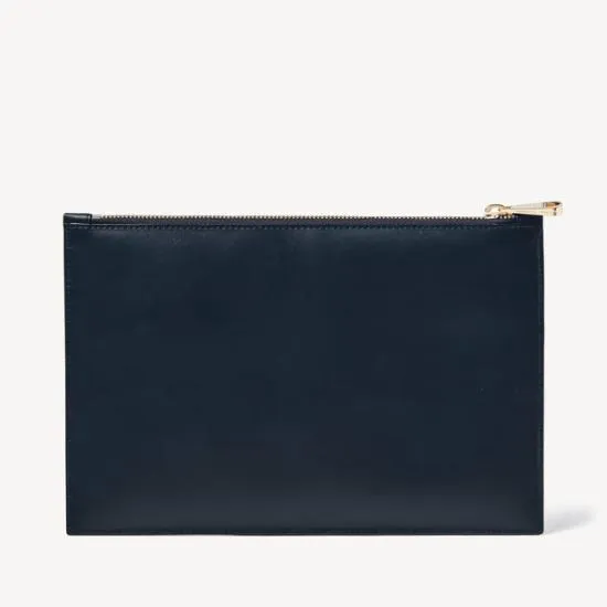Large Essential Flat Pouch Navy and Ivory Chevron Woven Leather Women Aspinal Of London Woven Leather