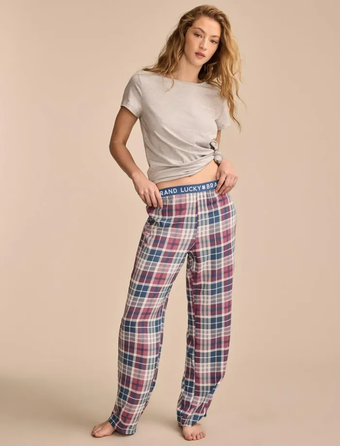 Lb Short Sleeve Tee Set Dark Grey Women Lucky Brand Intimates and Sleepwear