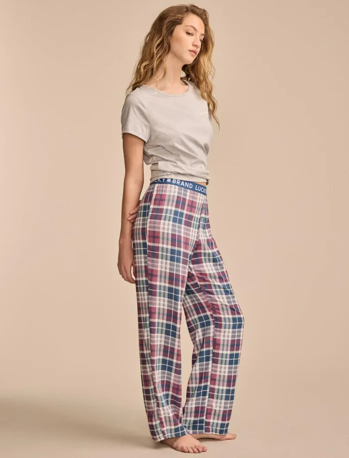 Lb Short Sleeve Tee Set Dark Grey Women Lucky Brand Intimates and Sleepwear