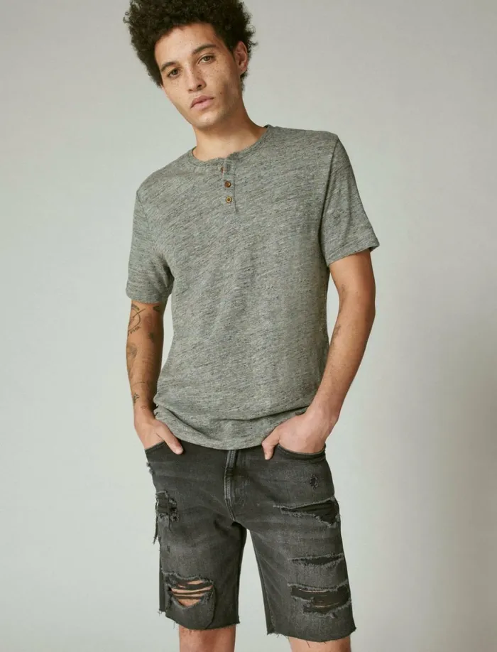 Linen Henley Heather Grey Men Lucky Brand Shirts and Tops