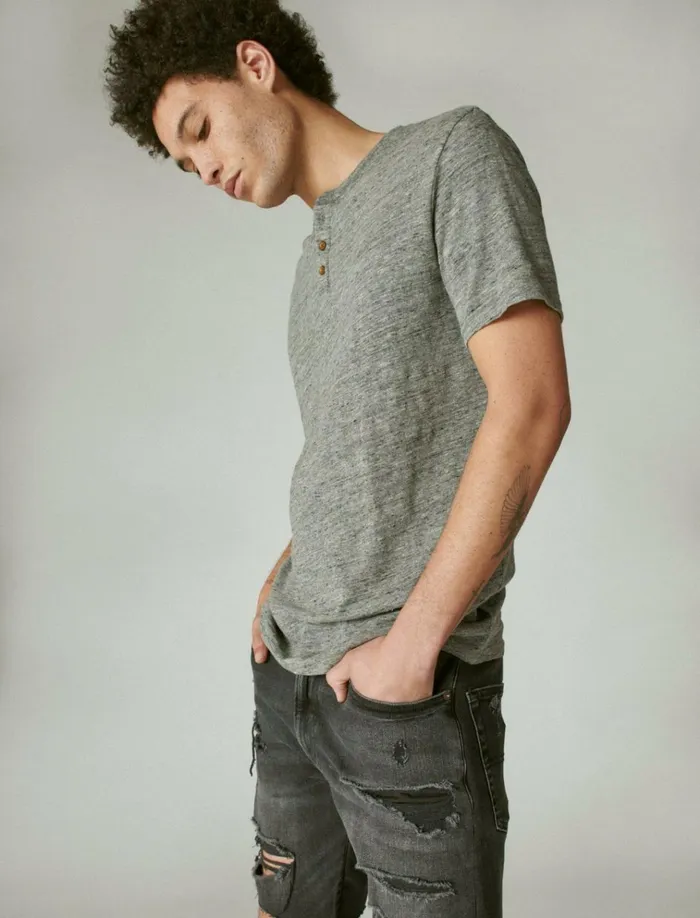 Linen Henley Heather Grey Men Lucky Brand Shirts and Tops