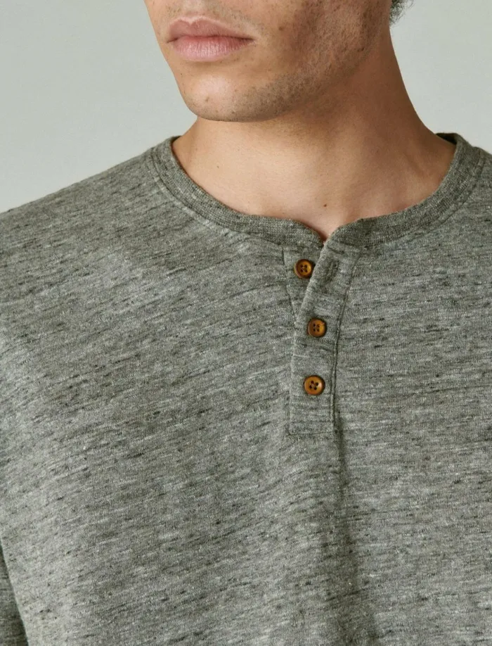 Linen Henley Heather Grey Men Lucky Brand Shirts and Tops