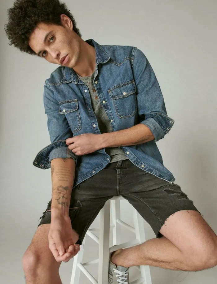 Linen Henley Heather Grey Men Lucky Brand Shirts and Tops