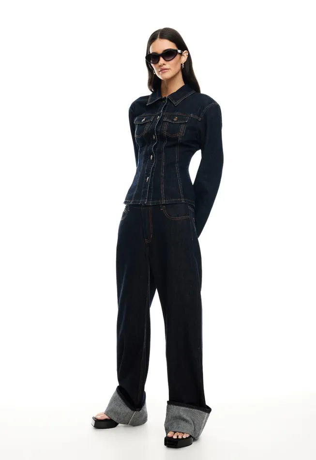 Lioness Fashion TOP MODEL CUFFED JEAN Dark Denim Women Bottoms Lioness Fashion TOP MODEL CUFFED JEAN Dark Denim Women Bottoms