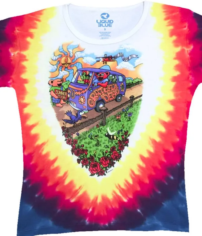 Liquid Blue Juniors Long Length Women Summer Tour Bus TieDye Juniors Long Length TShirt Liquid Blue Juniors Long Length Women Summer Tour Bus TieDye Juniors Long Length TShirt
