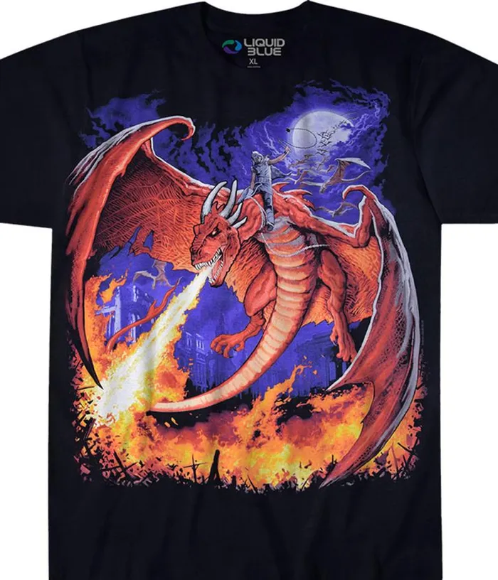 Liquid Blue TShirt Men Dragon Fire Black TShirt