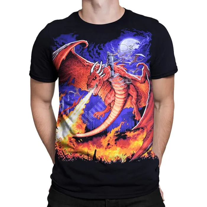 Liquid Blue TShirt Men Dragon Fire Black TShirt