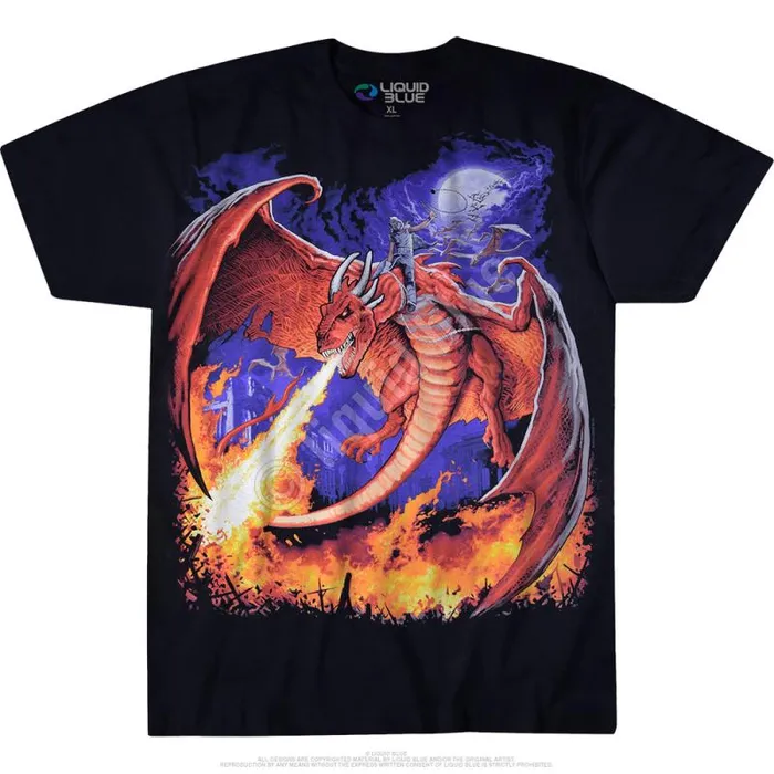 Liquid Blue TShirt Men Dragon Fire Black TShirt