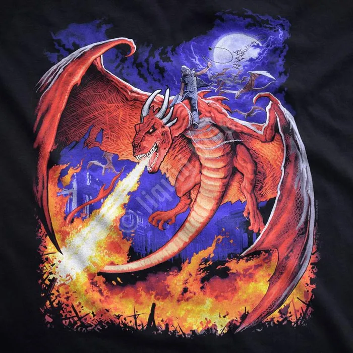 Liquid Blue TShirt Men Dragon Fire Black TShirt