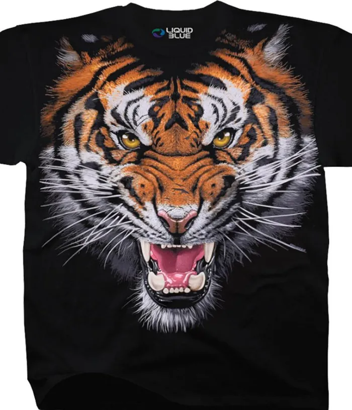 Liquid Blue TShirt Men Tiger Face Black TShirt