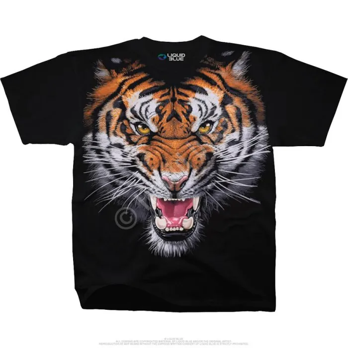 Liquid Blue TShirt Men Tiger Face Black TShirt