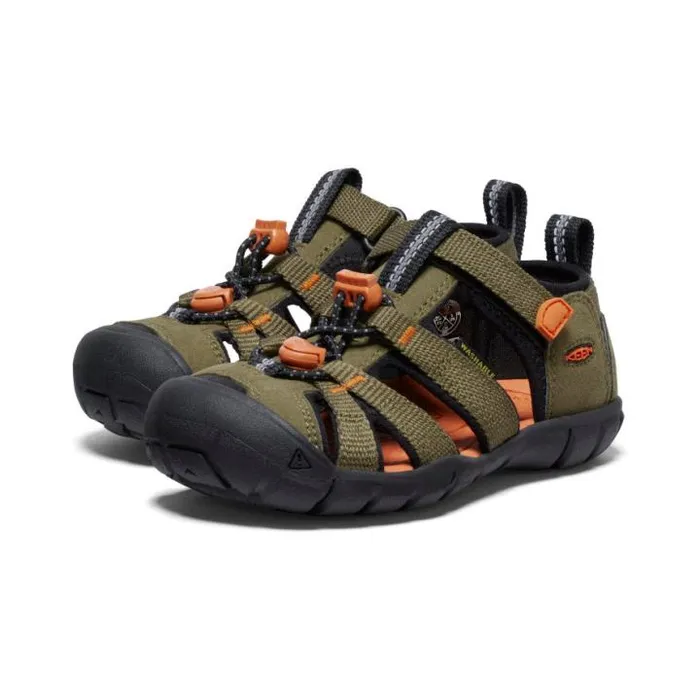 Little Kids039 Seacamp II CNX Dark OliveGold Flame Sandal Kids KEEN Playground Little Kids039 Seacamp II CNX Dark OliveGold Flame Sandal Kids KEEN Playground