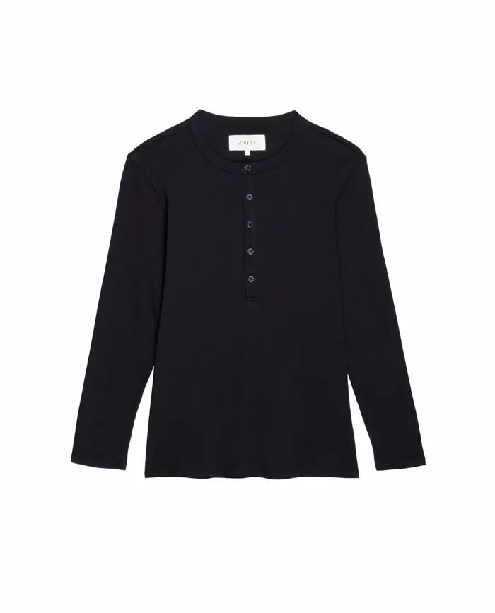 Long Sleeve Tees Women The Great The Recycled Rib Slim Henley Night