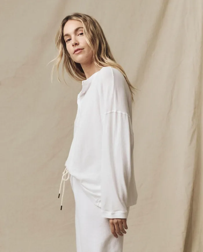 Long Sleeve Tees Women The Great The Shrunken Henley True White Long Sleeve Tees Women The Great The Shrunken Henley True White