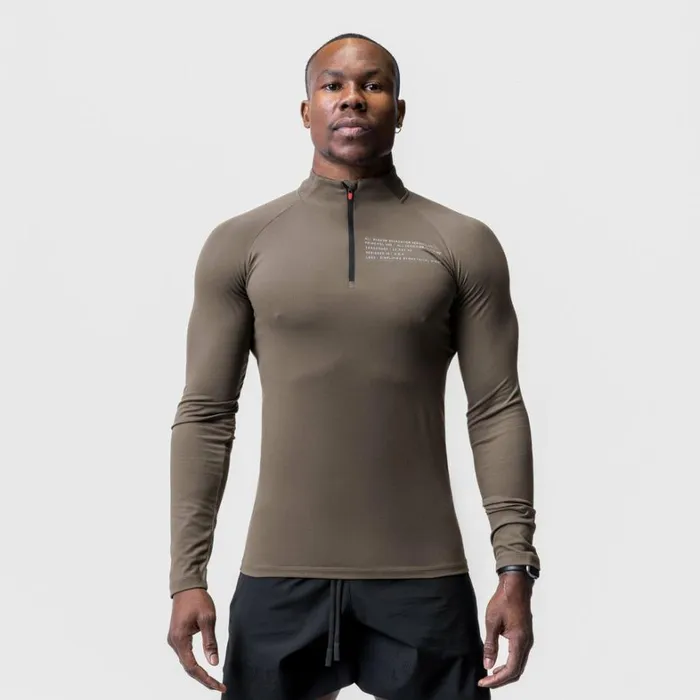 Long Sleeves Men ASRV Core Fitted Quarter Zip Deep Taupe