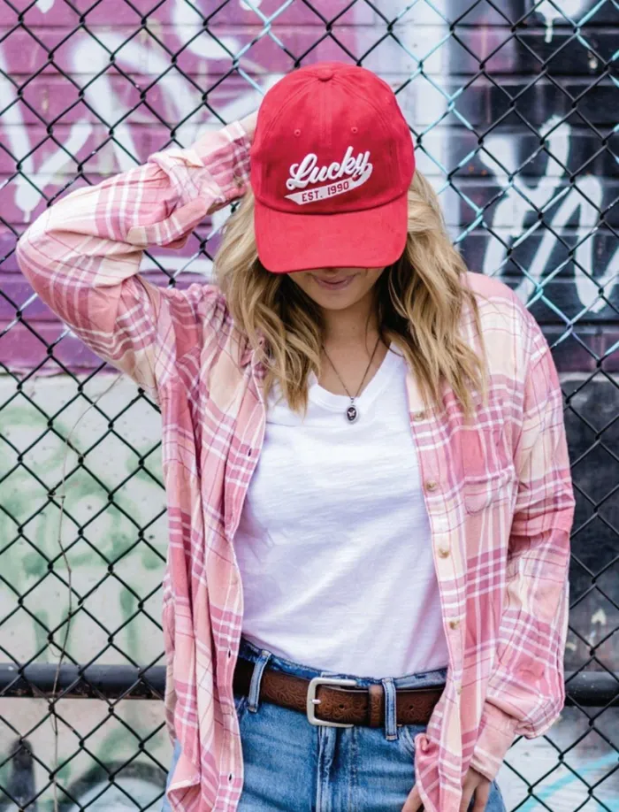 Lucky 1990 Embroidered Dad Hat Dark Red Women Lucky Brand Hats