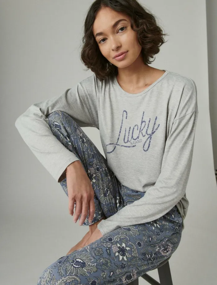 Lucky Script and Jogger Sleep Set Dark Grey Women Lucky Brand Intimates and Sleepwear