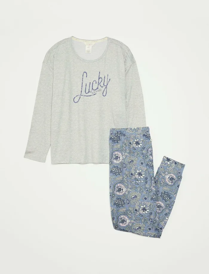 Lucky Script and Jogger Sleep Set Dark Grey Women Lucky Brand Intimates and Sleepwear