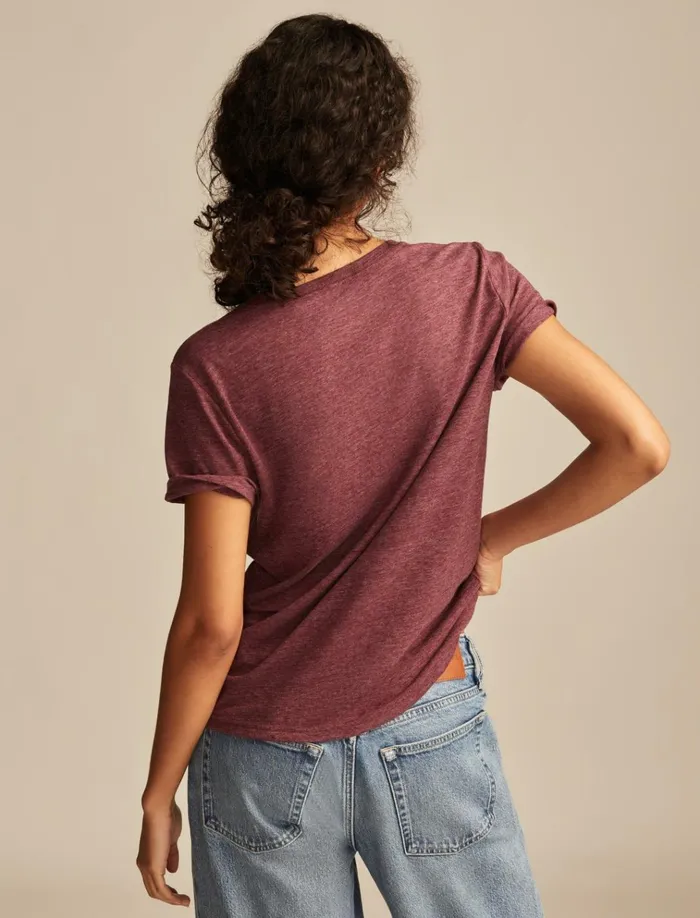 Lucky Sequins Classic Crew Maroon Banner Women Lucky Brand Graphic Tees