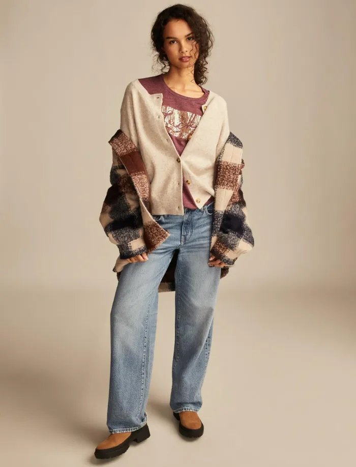 Lucky Sequins Classic Crew Maroon Banner Women Lucky Brand Graphic Tees